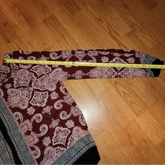 Lucky Brand Womens M Burgundy BOHO Paisley Print Chiffon Blouse Top Hippie Flowy - Picture 15 of 16